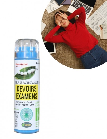 Complexe Devoirs Examens Bio sans alcool – Granules Fleurs de Bach Kosmeo