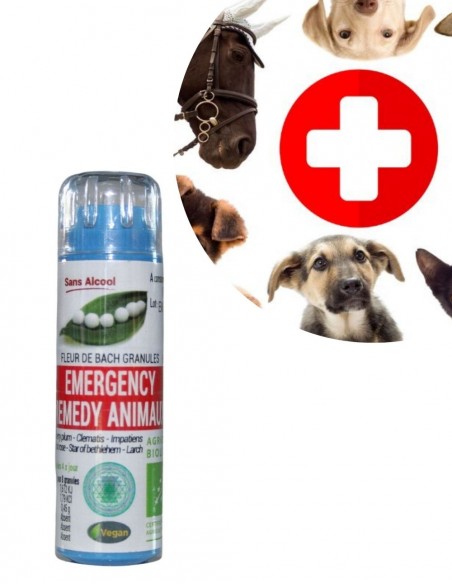 Complexe Emergency Remedy Animaux Bio sans alcool – Granules Fleurs de Bach Kosmeo