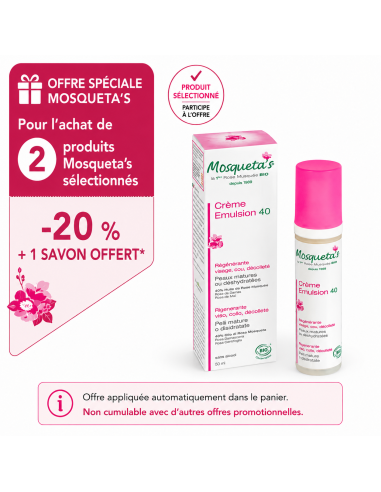 Crème Émulsion 40 Mosqueta’s – soin anti-âge global à la Rose Musquée bio pour peaux matures