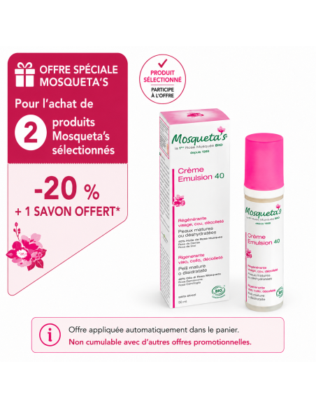 Crème Émulsion 40 Mosqueta’s – soin anti-âge global à la Rose Musquée bio pour peaux matures
