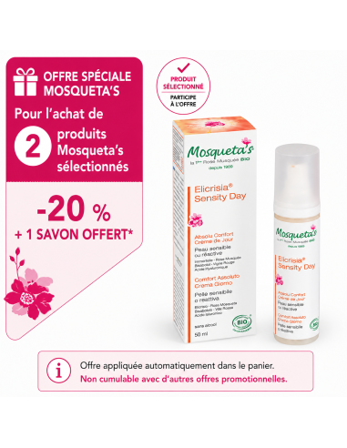 Crème de Jour Élicrisia Sensity Mosqueta’s – soin hydratant peaux réactives à la Rose Musquée et Hélichryse bio