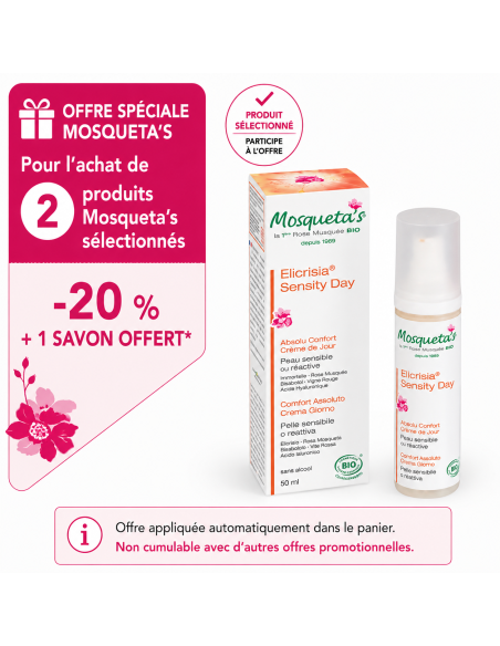 Crème de Jour Élicrisia Sensity Mosqueta’s – soin hydratant peaux réactives à la Rose Musquée et Hélichryse bio