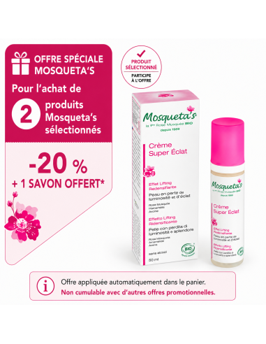 Crème Super Éclat Mosqueta’s – soin illuminateur à la Rose Musquée bio pour teint terne et fatigué