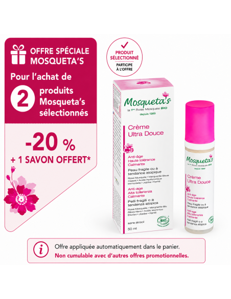 Crème Ultra Douce Mosqueta’s – soin apaisant et protecteur à l’Huile de Rose Musquée bio