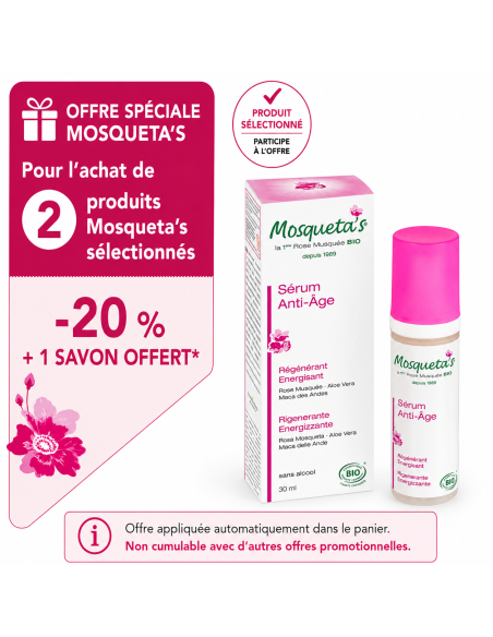 Sérum Anti-Âge Énergisant Mosqueta’s – soin intensif à la Rose Musquée bio pour peau revitalisée et raffermie